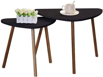Productafbeelding van Set van 2 Donkere Houten Salontafels met Minimalistisch Ontwerp