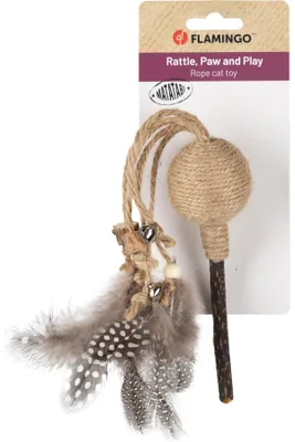 Imagen del producto de Juguete para gatos Flamingo – Yutsa, con pelota – 36 cm – Madera de matatabi y yute
