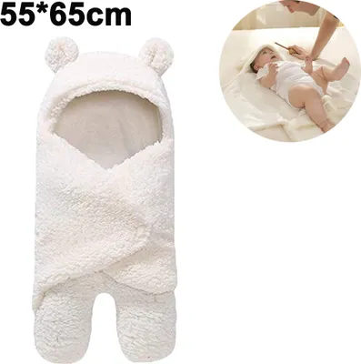 Produktbild von FeelGlad Babyschlafsack für Neugeborene, Pucksack Pucktuch mit Kapuze, weich, weiß, aus Polyester-Baumwolle und Kunstkaschmir, perfekt für empfindliche Haut.