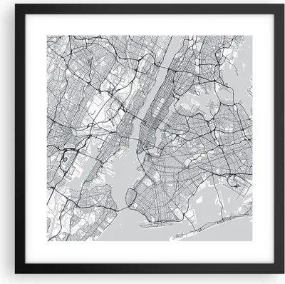 Produktbild von Gerahmtes Poster - Schwarzer Rahmen - Neu York Karte - 40x40 cm - Wand Bild - Wanddeko - Wandbilder - Kunstposter - Wandposter - Bilderrahmen - Bilder - Kunstdruck - Wanddekoration - P2BAC40x40-5039