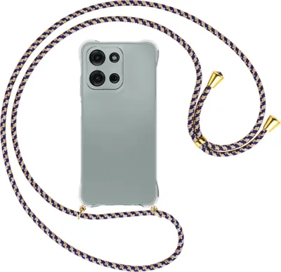 Produktbild von Handykette Backcover-Schutzhülle mit Band (Metall goldfarben) für Motorola Moto G Play 4G (2025) - blau+beige