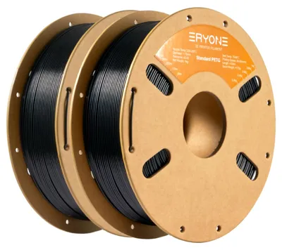 Immagine prodotto di Filamento PETG ERYONE, 1,75 mm, filamento per stampante 3D PETG, tolleranza +/- 0,03 mm, 2 kg, 1 bobina * 2, colore nero + nero
