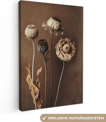 Produktbild von OneMillionCanvasses® - Leinwandbilder - 90x140 cm, Blumen - Pflanzen - Trockenblumen - Braun, Wandbilder Kunstdruck Wanddekoration - Foto auf Leinwand - Gemälde auf Holzrahmen  - Wandschmucke - Schlafzimmer