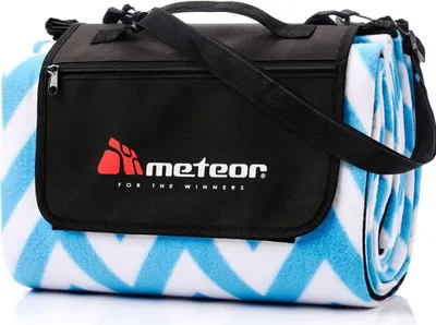 Produktbild von Meteor Picknickdecke 180x200 cm XL, wasserdicht, isoliert, mit Tragegriff, verstellbarem Schultergurt und integrierter Reißverschlusstasche, für Garten, Camping, Outdoor & Strand, aus Polarfleece, PVC-Schaum, Alu, Zigzag-Muster.