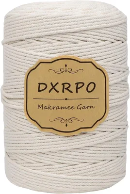 Imagen del producto de Hilo de algodón para macramé, color beige, de 3 mm de grosor y 300 metros de longitud, ideal para proyectos de manualidades