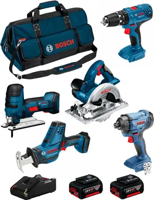 Produktbild von BOSCH Kit 18V BK501BAG (GSA 18 V-LI C + GST 18 V-LI S + GKS 18 V-LI + GSB 18V-21 + GDR 18V-160 + 2 x 4,0 Ah + GAL18V-40 +Tasche)