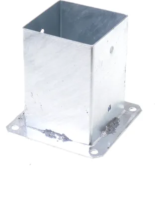 Produktbild von Aqbau Pfostenträger Aufschraubhülse, 100x100mm, für Vierkant-Holzpfosten, mit Dübelplatte, Weiß feuerverzinkt, 20mm