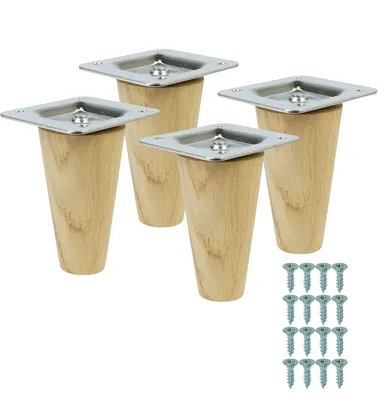 Produktbild von Möbelbeine aus massiver, unbehandelter Eiche, gerade Form, 8 cm, Montagefertiges Set, 4 Stück mit Schrauben