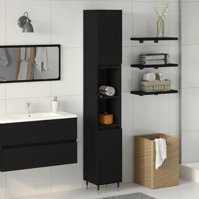 Produktbild von Möbel Badschrank Schwarz Eiche 30x30x190 cm Holzwerkstoff - Badezimmer 862881