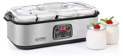 Immagine prodotto di TZS First Austria - Yogurtiera da 25 W con 8 vasetti in vetro da 180 ml ciascuno per un massimo di 1,4 L di yogurt fatto in casa - Yogurtiera con temperatura regolabile da 20 a 55 °C, spegnimento automatico e display LCD - Yogurtiera bianca