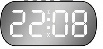 Image de Réveil numérique avec affichage de la température, de la date, mode nuit, 5 niveaux de luminosité, double alarme et fonction d'enregistrement au réveil (lumière noir et blanc).
