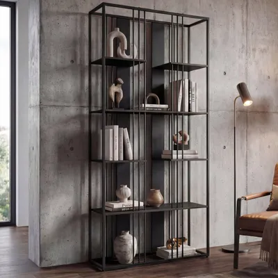 Immagine prodotto di Scaffale HWC-P12, libreria alta, metallo industriale melaminico  MVG 180x80x31cm ~ nero, nero