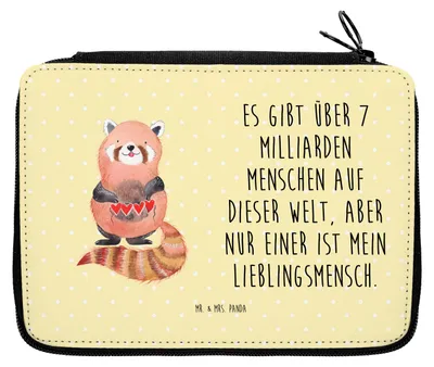 Produktbild von Mr. & Mrs. Panda Federmappe Roter Panda - Gelb Pastell - Geschenk, Federmäppchen, Liebe, Federtasche, Herz, Lustige Sprüche, Bleistiftetui, Stifteetui, Liebling, Etui