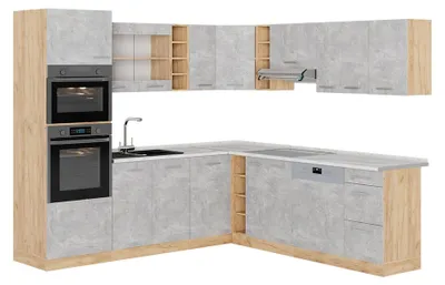 Produktbild von Eckküche Vicco R-Line Beton/Goldkraft Eiche 247 x 237 cm, AP Marmor, Model 53703