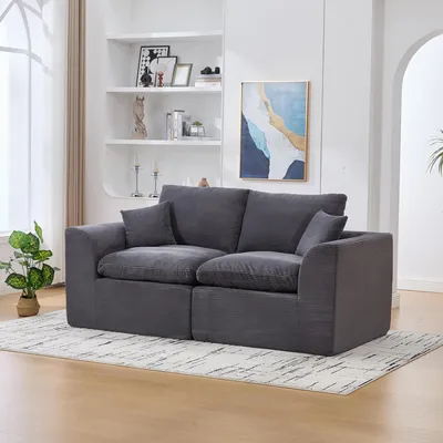 Immagine prodotto di MODFU Divano moderno in tessuto divano a due posti con cuscini in schiuma altamente elastica e morbido tessuto a coste, poltrona morbida e confortevole, grigio scuro