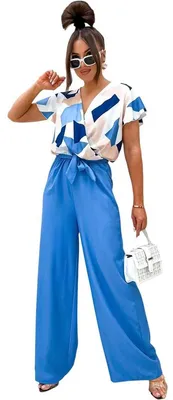 Produktbild von Damen Jumpsuit mit Wickeloberteil Overall  Look Blau/XL/42