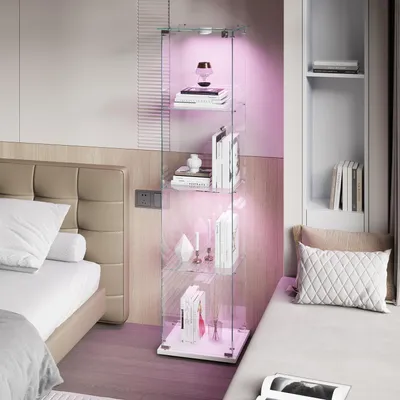 Image de Vitrine réfrigérée avec éclairage LED, 4 étagères, blanche, avec 1 porte