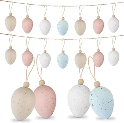 Productafbeelding van Paaseieren om op te hangen - Set van 16 - Kunststof paaseieren met oosterse motieven - Decoratie voor Pasen