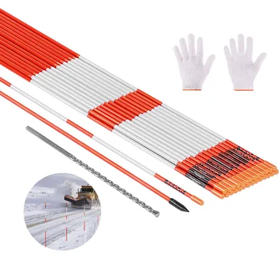 Produktbild von VEVOR Auffahrtsmarkierungen, 100 Stück 122 cm, 0,79 cm Durchmesser, orangefarbene Fiberglaspfähle mit reflektierendem Band, 30,48 cm Stahlbohrer und Schutzhandschuhe für Parkplätze, Gehwege mit einfacher Sichtbarkeit, 48 in - 20 Stück