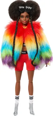 Produktbild von Barbie Extra Puppe mit Afro und Regenbogen-Jacke, inkl. Haustier
