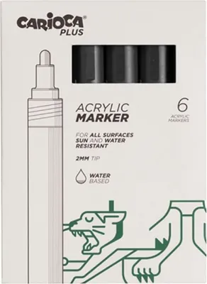 Productafbeelding van Carioca plus, verpakking van 6 acrylmarkeerstiften -- punt 2mm -- kleur zwart