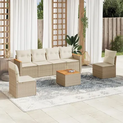 Produktbild von Möbel 7-tlg. Garten-Sofagarnitur mit Kissen Beige Poly Rattan 2024
