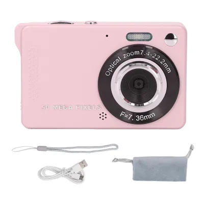 Obrázek produktu pro 50megapixelový digitální fotoaparát, rozlišení 1080p, 2,8palcový displej, automatické ostření, elektronická stabilizace obrazu, kompaktní digitální fotoaparát, růžová barva