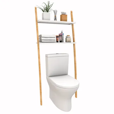 Produktbild von Regal Badregal Toilettenregal Waschmaschinenregal aus Bambus, mit 2 Ablagen 66x25x173cm (LBH)