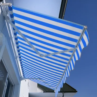 Produktbild von TolleTour Gelenkarmmarkise 250x200cm einziehbare Sonnenmarkise Markise Sonnenschutz Balkonmarkise Gelenkarmmarkise Gelenkarm Sonnenschutz Blau / Weiß