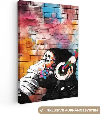 Obrázek produktu pro Obrazy na plátně 80x120 cm - Graffiti - Opice - barevné - Umění - Zvíře, Obrazy Obývací pokoj Moderní, Nástěnná dekorace
