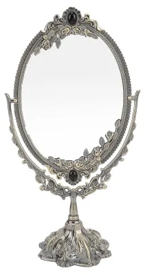 Vintage Make-up Spiegel, doppelseitig, 360° drehbar, oval, 29x15 cm, silber