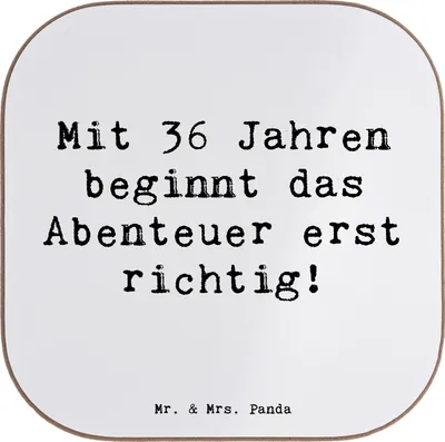 Produktbild von Mr. & Mrs. Panda Untersetzer für Gläser Spruch 36. Geburtstag Abenteuer - Weiß - Geschenk, Flaschenuntersetzer, Tischschoner, Tischuntersetzer, Alter, Geburtstagsgeschenk