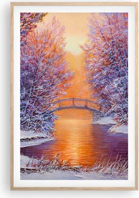 Produktbild von Gerahmtes Poster - Rahmen in heller Eiche - Brücke Schnee Wald - 61x91,5 cm - Wand Bild - Wanddeko - Wandbilder - Kunstposter - Wandposter - Bilderrahmen - Bilder - Kunstdruck - P2NPA61x91-4545