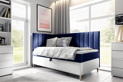 Produktbild von Boxspringbett Gästebett Kinderbett HELVI Nr.3 80x200cm Weiss-Blau Seite Links
