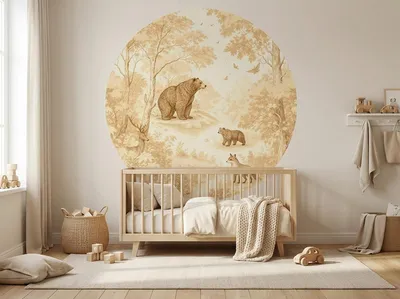 Obrázok produktu pre Little Livo Nálepka na stenu do detskej izby s motívom lesných zvierat – Okrúhla nálepka na stenu, priemer 120 cm – Bez obsahu PVC – Samolepiaca dekorácia na stenu do detskej izby
