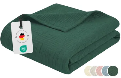 Produktbild von Musselin Decke 150x200 cm aus 100% Baumwolle, Leichte Musselindecke Sommer - Grün
