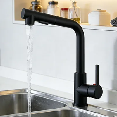 Produktbild von AICA Spülwasserhahn L-förmige Design Armatur Ausziehbar mit Doppelstrahl Robuster Messingkern Schwarz