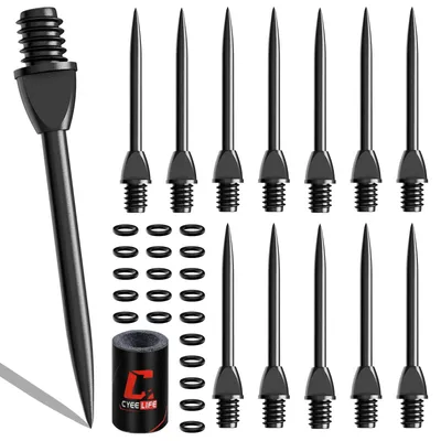 Produktbild von Dartspitzen Stahlspitzen Ersatzspitzen - 2BA Gewinde - 12 Stück - Edelstahl - Mit 20 Gummiringen und Spitzenschärfer