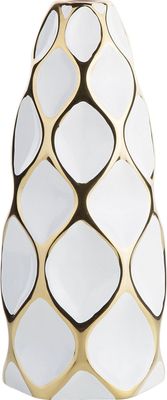 BELIANI Blumenvase Weiß Keramik 15 x 36 cm Goldene Vasendekoration Tropfen Design Modern