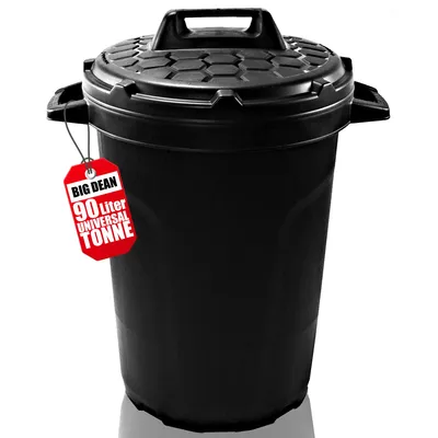 Produktbild von BigDean Universal Allzwecktonne Mülltonne 90 Liter Tonne XL Universaltonne Universaleimer schwarz mit Deckel Plastiktonne Regenfass Wassertonne