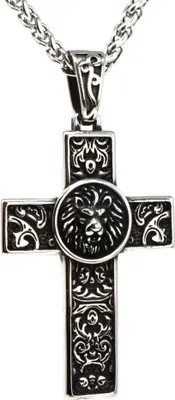 Produktbild von Lederkette Edelstahlkette 316L WOLFKREUZ 50 cm Edelstahl 05-02