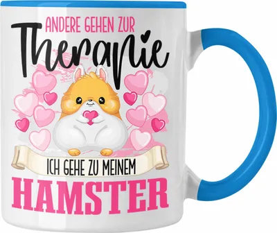 Produktbild von Trendation - Hamster Tasse Geschenk für Hamster Besitzerin Therapie Lustiger Spruch Geschenkidee (Blau)