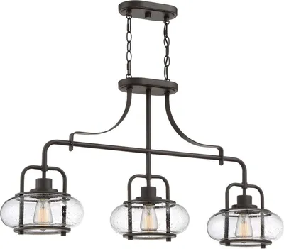 Produktbild von Hängelampe Metall Glas H: max. 186,4 cm in Bronze Antik 3-flammig länglich Vintage