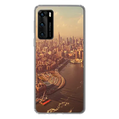 Produktbild von MuchoWow® Handyhülle Schutzhülle Hülle für Huawei P40 New York - Skyline - Gold Silikon Softcase Handy Hülle - Handytasche