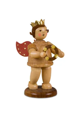 Produktbild von Weihnachtsfiguren Engel mit Krone und Schellenring natur Höhe 6,5cm NEU