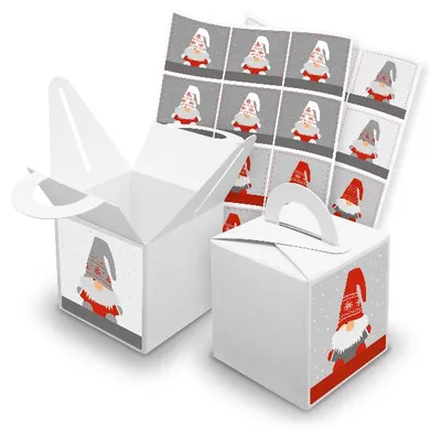 Produktbild von itenga SET V42 Wichtelbande quadratisch 24x Würfelbox mit Griff Weiß + Sticker