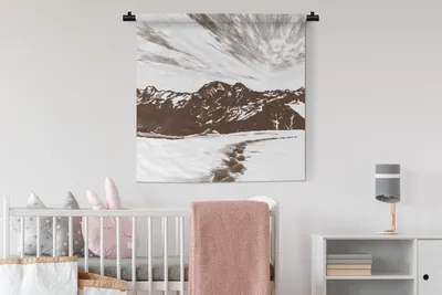 Produktbild von MuchoWow® Wandteppich Wandbehang Berg - Meer - Strand 90x90 cm Tapisserie Dekoration Wandtuch - Wandaufhänger