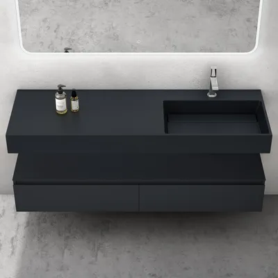 Immagine prodotto di doporro Mobile Bagno Sospeso 150cm Antracite Opaco con Lavabo, Specchio e Lampada LED, Set di Mobili da Bagno Chiusura Soft Close Arredo Moderno, Seria Up