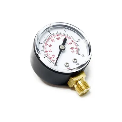 Obrázok produktu pre Tlakomer Wiltec pre tlakovú nádobu, 56 x 30 x 70 mm, radiálny tlakomer DN8 (1/4") 12,9 mm, 0-12 bar (0-170 PSI), priemer 50 mm, pre domáce vodárne, membránové čerpadlo