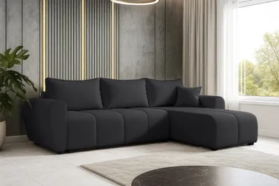 Image de AX LIVING Canapé d'angle avec fonction sommeil Malatya L Mini canapé-lit Noir D